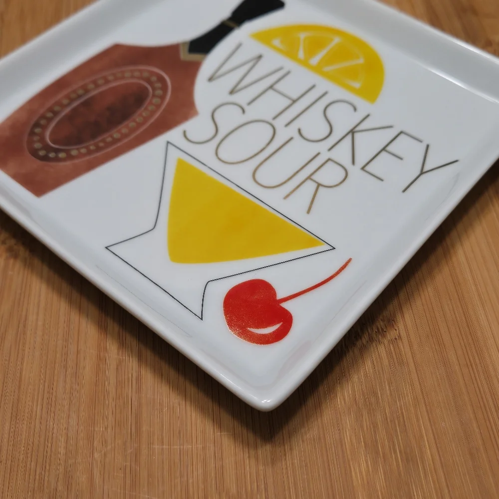 Crate & Barrel WHISKEY SOUR Appetizer Plate Trinket Dish, recipe on back